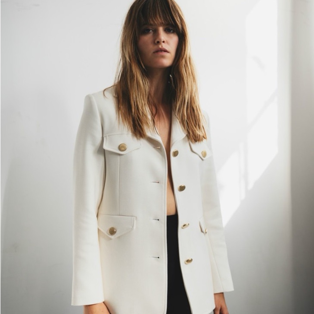 Claudie Pierlot White Tailored Blazer Gold Buttons US 4 NWT